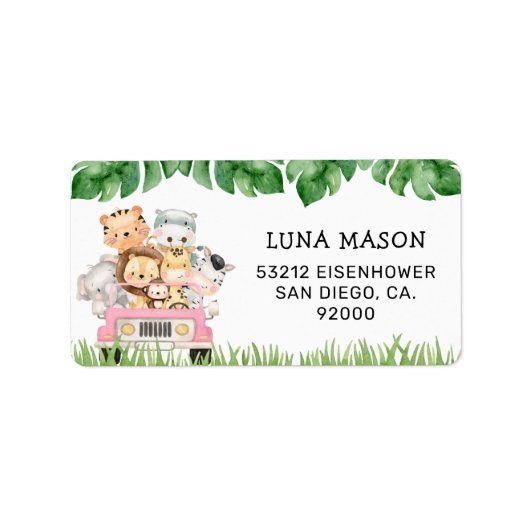 Girl Oerwoud Safari Return Address Labels (Voorkant)