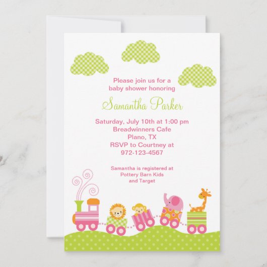 Girl Oerwoud Safari Train Baby shower Uitnodiging (Voorkant)