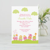 Girl Oerwoud Safari Train Baby shower Uitnodiging (Staand voorkant)