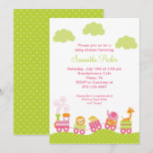 Girl Oerwoud Safari Train Baby shower Uitnodiging (Voorkant / Achterkant)