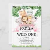 Girl Oerwoud Safari Wild Uitnodiging één dag (Voorkant)