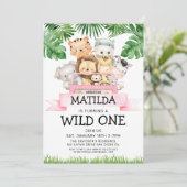 Girl Oerwoud Safari Wild Uitnodiging één dag (Staand voorkant)