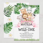 Girl Oerwoud Safari Wild Uitnodiging één dag (Voorkant / Achterkant)