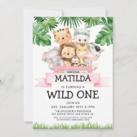 Girl Oerwoud Safari Wild Uitnodiging één dag