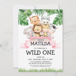 Girl Oerwoud Safari Wild Uitnodiging één dag