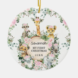 Girl Oerwoud Safari Wilde Dieren Baby eerste kerst Keramisch Ornament