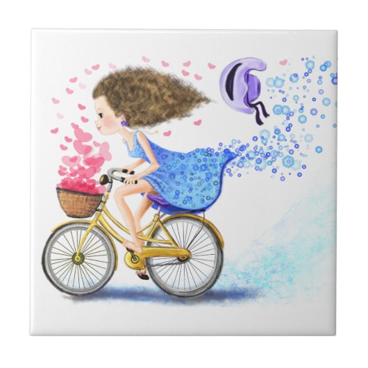 Girl On A Bike Ceramic Tile Romantic Gift Love Tegeltje (Voorkant)