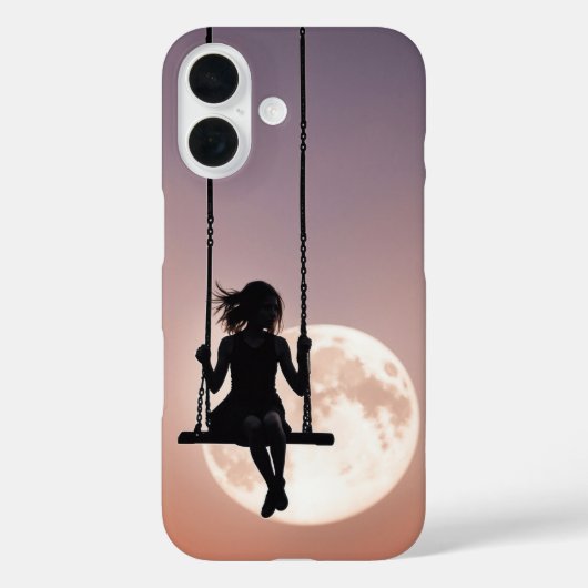 Girl On a Swing Silhouette On a Moon Case-Mate iPhone Case (Achterkant)