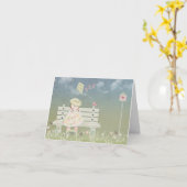 Girl on Bench Bird and Kite Kaart (Gele Bloem)