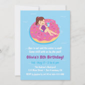 Girl on Doughnut Float Birthday Party Kaart (Voorkant)