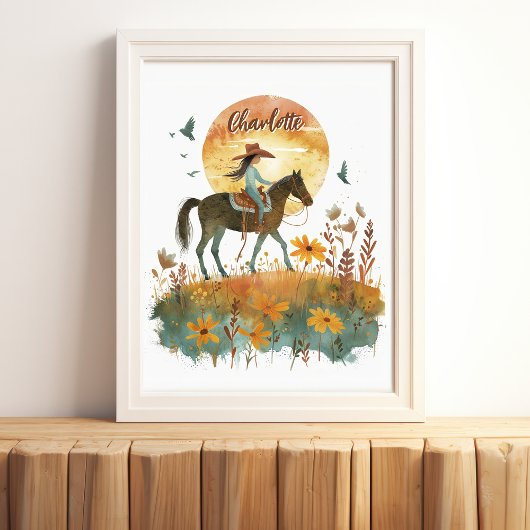 Girl on Horse Sunset Persoonlijke naam Poster