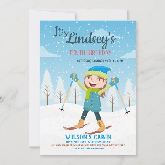Girl on Skis Invitation Kaart (Voorkant)