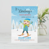 Girl on Skis Invitation Kaart (Staand voorkant)