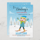 Girl on Skis Invitation Kaart (Voorkant / Achterkant)