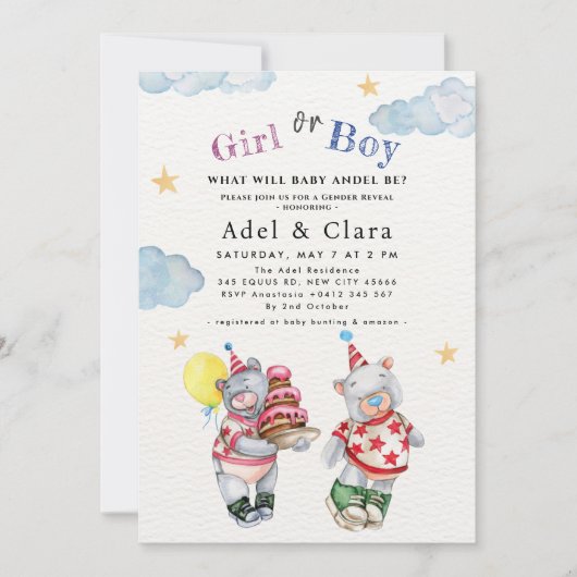 Girl or Boy Gender Reveal Invitation Kaart (Voorkant)