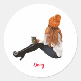 Girl Oranje Autumn Herfst - Aangepaste koffie Ronde Sticker