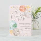 Girl Outer Space Baby shower Invitation Kaart (Staand voorkant)