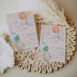 Girl Outer Space Baby shower Invitation Kaart