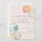 Girl Outer Space Birthday Party Invitation Kaart (Voorkant)