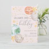 Girl Outer Space Birthday Party Invitation Kaart (Staand voorkant)