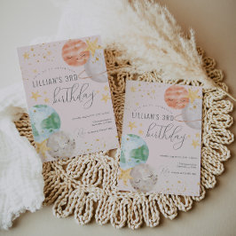 Girl Outer Space Birthday Party Invitation Kaart