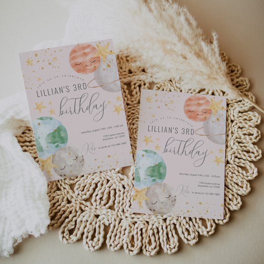 Girl Outer Space Birthday Party Invitation Kaart