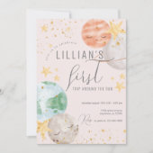 Girl Outer Space First Birthday Kaart (Voorkant)