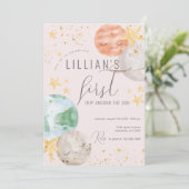 Girl Outer Space First Birthday Kaart (Staand voorkant)