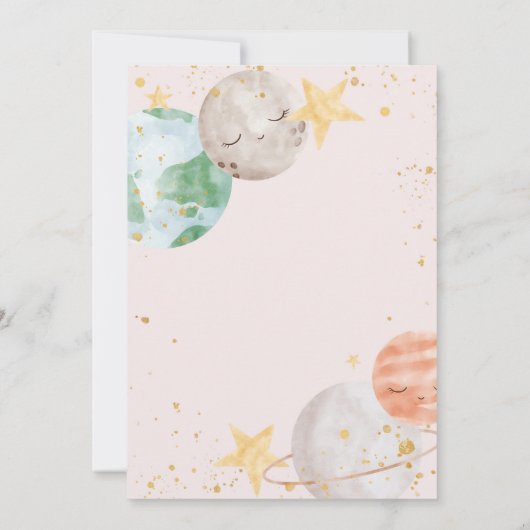 Girl Outer Space First Birthday Kaart (Achterkant)