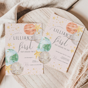 Girl Outer Space First Birthday Kaart