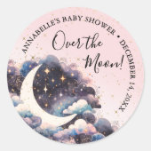 Girl Over The Moon Baby Shower Ronde Sticker (Voorkant)