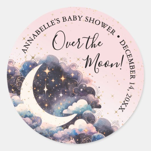 Girl Over The Moon Baby Shower Ronde Sticker (Voorkant)
