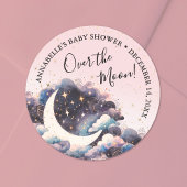 Girl Over The Moon Baby Shower Ronde Sticker