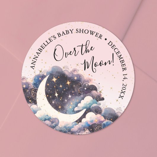 Girl Over The Moon Baby Shower Ronde Sticker