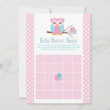 Girl Owl Baby shower Bingo Kaarten