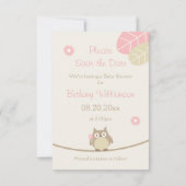 Girl Owl Baby shower Save the Date (Achterkant)