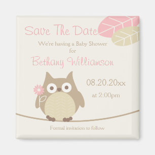Girl Owl Baby shower Save the Date Magneet