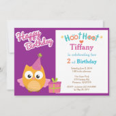 Girl Owl Birthday Party Invitation Kaart (Voorkant)