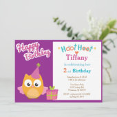 Girl Owl Birthday Party Invitation Kaart (Staand voorkant)