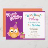 Girl Owl Birthday Party Invitation Kaart (Voorkant / Achterkant)