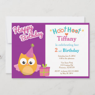 Girl Owl Birthday Party Invitation Kaart