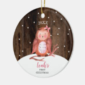 Girl Owl Cute Personalized Woodland Baby kerst Keramisch Ornament (Links)