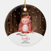 Girl Owl Cute Personalized Woodland Baby kerst Keramisch Ornament (Achterkant)