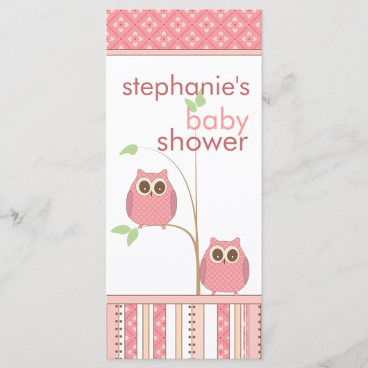Girl Owl Pink Baby shower Menu Card (Voorkant)