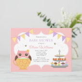 Girl Owl Tea Party Baby shower Invitation Kaart (Staand voorkant)