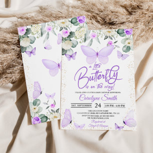 Girl Paars Butterfly Baby shower Invitation Kaart