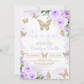 Girl Paars Butterfly Baby shower Invitation Kaart (Voorkant)