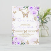 Girl Paars Butterfly Baby shower Invitation Kaart (Staand voorkant)