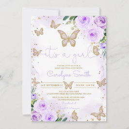 Girl Paars Butterfly Baby shower Invitation Kaart