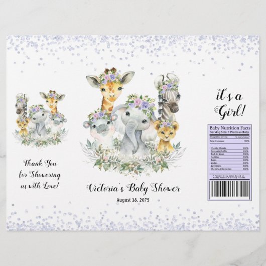Girl Paars Safari Baby shower Chip Bag Wrapper Flyer (Voorkant)